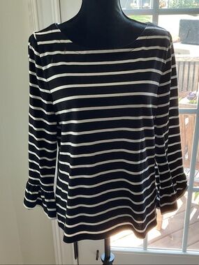 kate spade “Broome Street” Stripe Flounce Knit Top